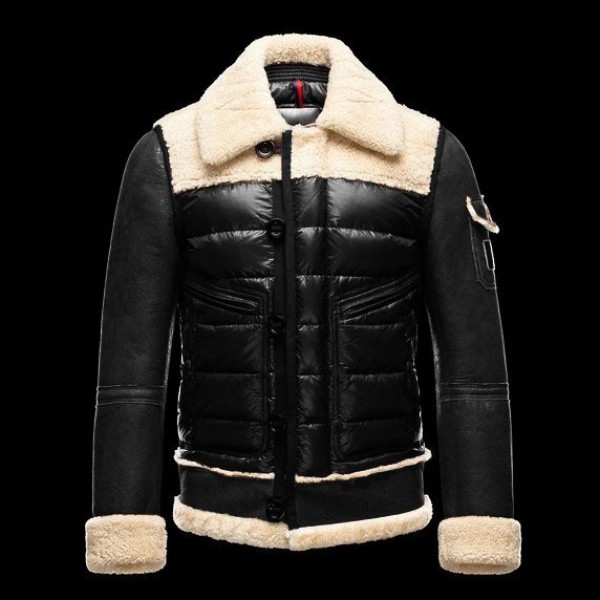 Moncler Donna Giù cappotto di lana del collare Dark Grigio Presa M1024